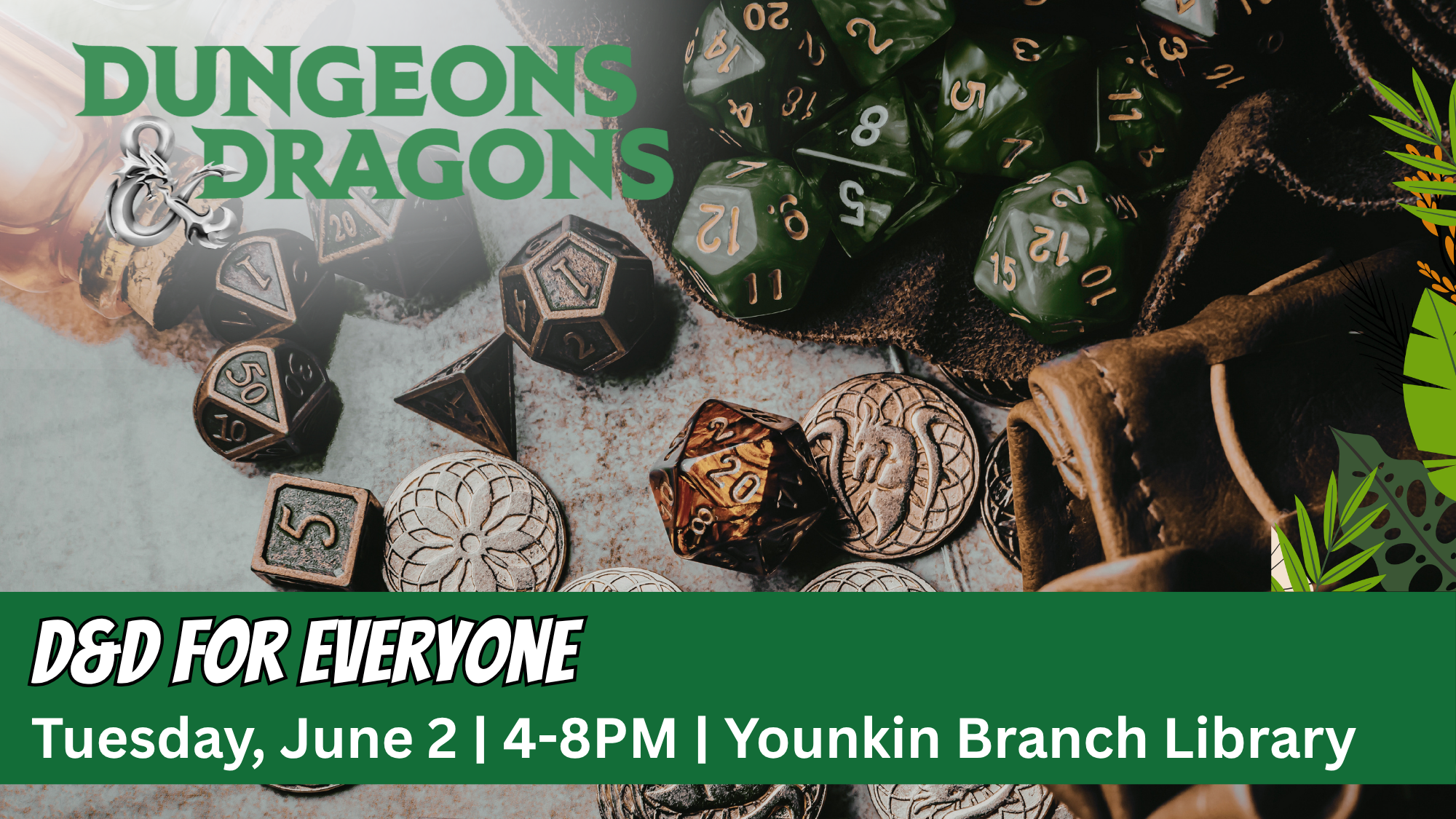 Dungeons and Dragons event flyer for Pickaway County Library Younkin Branch in Ashville, Ohio.