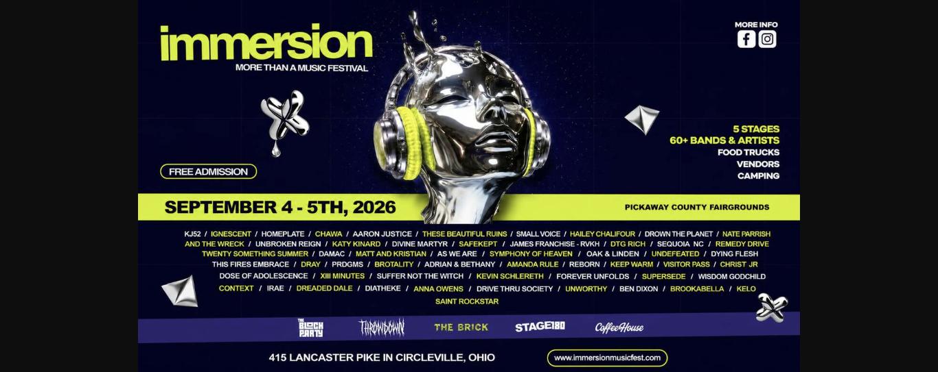 Immersion Music Festival 2026 flyer - September 4-5, Pickaway County Fairgrounds