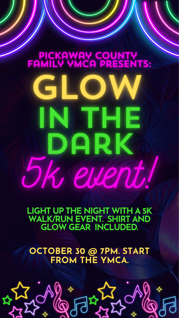 Pickaway County Family YMCA Glow in the Dark 5K event flyer, October 30