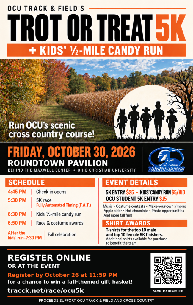 OCU Track and Field Trot or Treat 5K and Kids Half-Mile Candy Run flyer, October 30